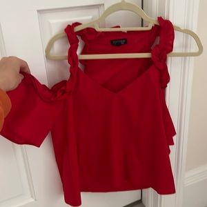 Topshop red off the shoulder ruffle top